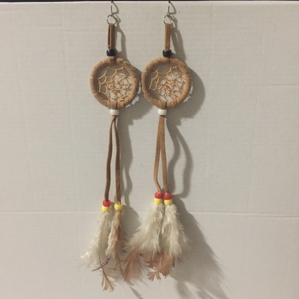 -Handcrafted Artisan Dreamcatcher Feather Earrings